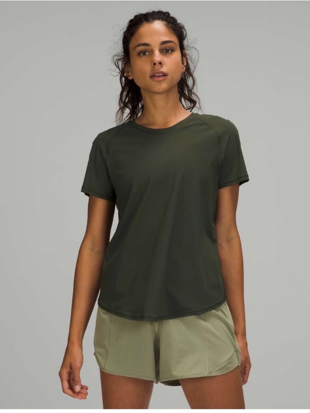 Lululemon Rise and Run Short Sleeve Camo Green 10